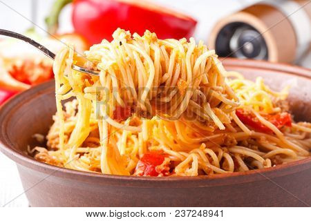 Pasta In Navy. Pasta With Minced Meat