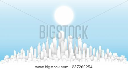 White Paper Cut Sunny Day Cityscape Template, Abstract Urban Landscape, Big City Skyline Concept Com