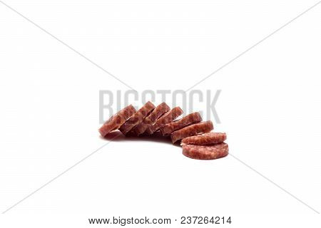 Ribs Of Smoked Sausage On A White Background, Food, Isolate