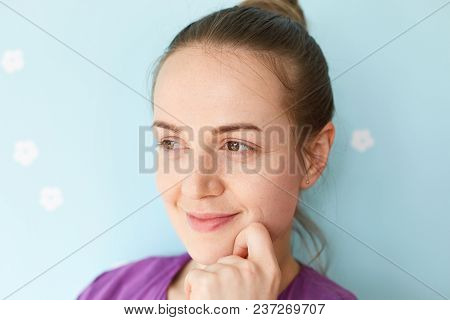 Close Up Shot Of Delighted Beautiful Young Housewife Dremas About Good Rest During Summer With Her F