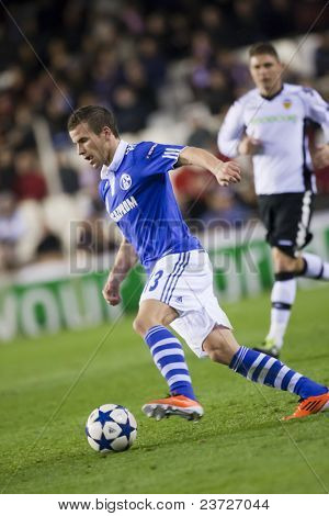 VALENCIA, SPAIN - FEBRUARY 15 - Schmitz in the UEFA Champions League between Valencia C.F. vs Schalke 04 - Mestalla Luis Casanova Stadium - Spain on February 15, 2011
