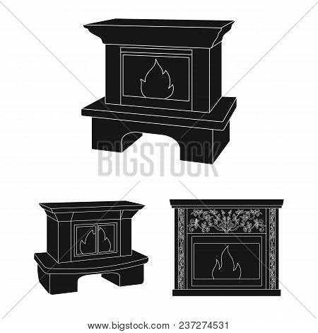 Different Kinds Of Fireplaces Black Icons In Set Collection For Design.fireplaces Construction Vecto