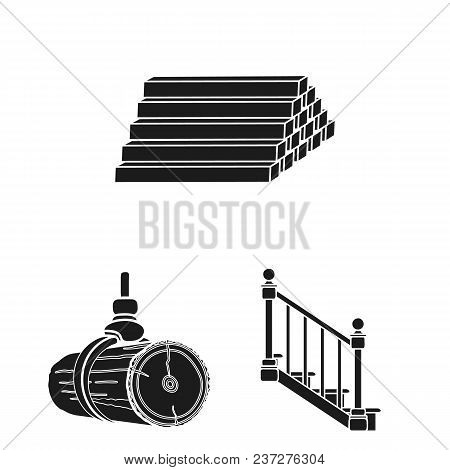 Sawmill And Timber Black Icons In Set Collection For Design. Hardware And Tools Vector Symbol Stock 