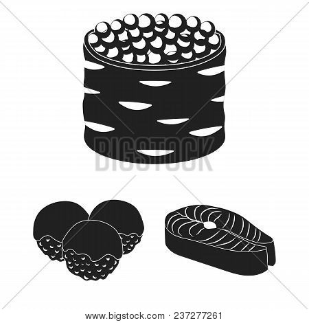 Sushi And Seasoning Black Icons In Set Collection For Design. Seafood Food, Accessory Vector Symbol 