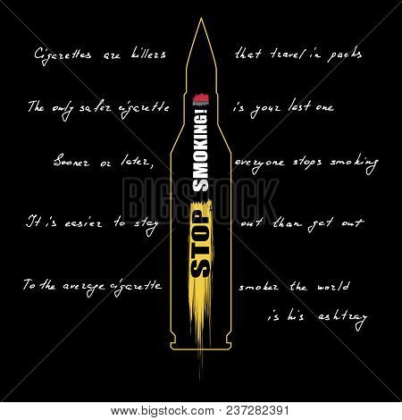 World No Tobacco Day. No Smoking Inscription On Cigarette. Lettering Quotes About The Dangers Of Smo