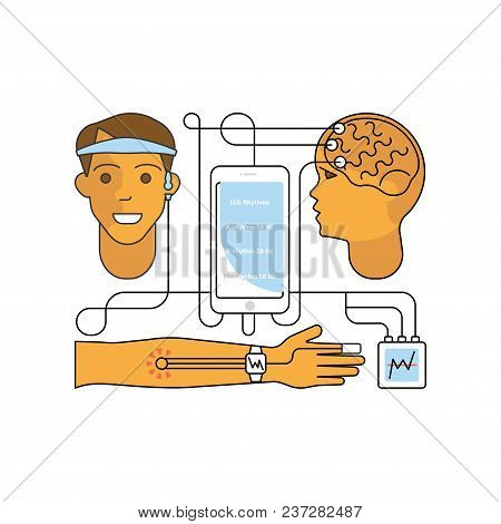 Medical Aid Concept In Flat Line Style. Biohacking Icons Isolated On White Background. Vector Illust