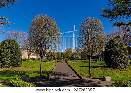 Dublin, Ireland - April 21st, 2018: View Of Pearse Square Park In Dublin City Centre On A Sunny Day