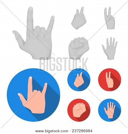 Open Fist, Victory, Miser. Hand Gesture Set Collection Icons In Monochrome, Flat Style Vector Symbol