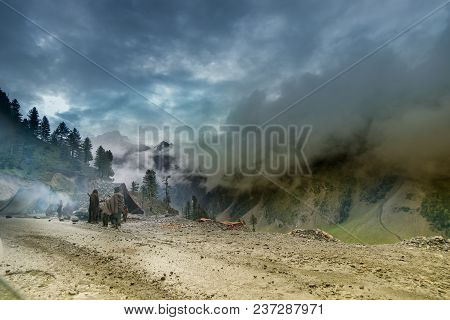 Storm Clouds Over Mountains Of Ladakh, Himalayan Mountains - Green Valley Sccenary, Jammu And Kashmi