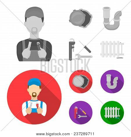 Sewage Hatch, Tool, Radiator.plumbing Set Collection Icons In Monochrome, Flat Style Vector Symbol S