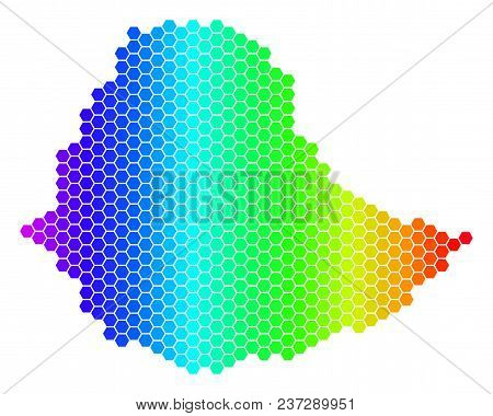 Spectrum Hexagonal Ethiopia Map. Vector Geographic Map In Bright Colors On A White Background. Spect