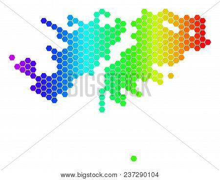 Hexagon Spectrum Falkland Islands Map. Vector Geographic Map In Bright Colors On A White Background.
