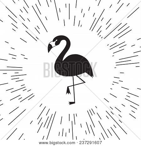 Vector Flamingo Icon Against The Background Of The Rays Eps