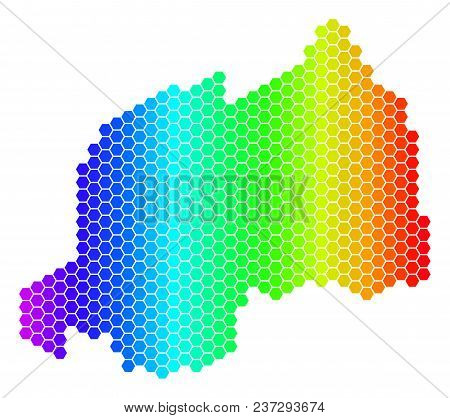 Spectrum Hexagonal Rwanda Map. Vector Geographic Map In Bright Colors On A White Background. Spectru