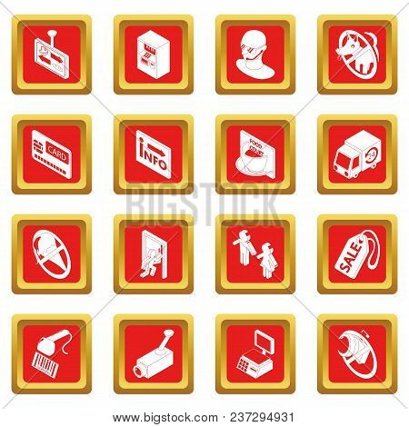 Shop Navigation Foods Icons Set Vector Red Square Isolated On White Background