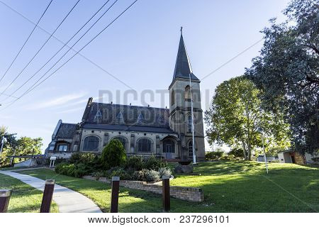 View Of The St John Evangelist Anglican Church, A Victorian Gothic Revival Building With Federation 