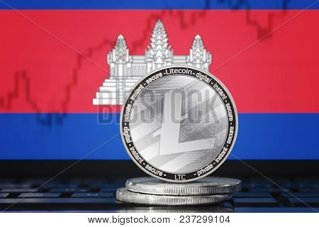 Litecoin (ltc) Cryptocurrency; Coin Litecoin On The Background Of The Flag Of Cambodia