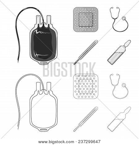 Package With Donor Blood And Other Equipment.medicine Set Collection Icons In Outline, Monochrome St