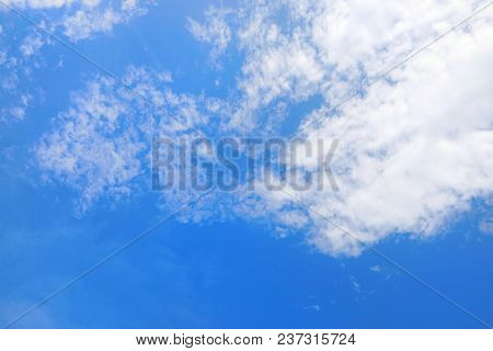 Beautiful Nature Blue Sky With Clouds, Sky Clouds Background, Cloudscape Concept. Space For Text In 