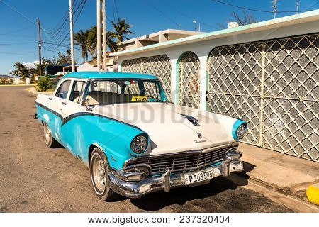 January 2018. A View Of A Classic Car Being Used As A Taxi In Varadero, Cuba.