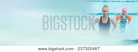 Woman and child in Swimming pool with transition