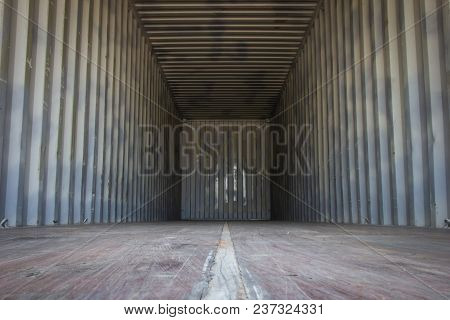 Empty Cargo Containers For Export Products Or Transportation. Copy Space.