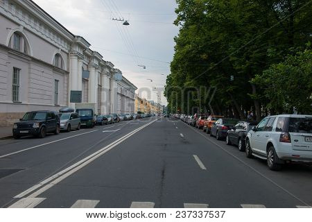 Russia, Saint Petersburg - August 18, 2017: Ancient Beautiful Street In St. Petersburg. Street Yakub