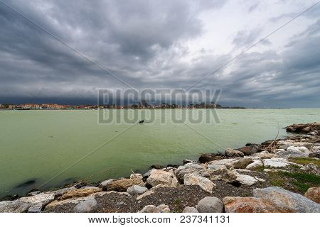 The Mouth Of The Magra River (fiume Magra) Near The Village Of Bocca Di Magra, Tuscany And Liguria, 