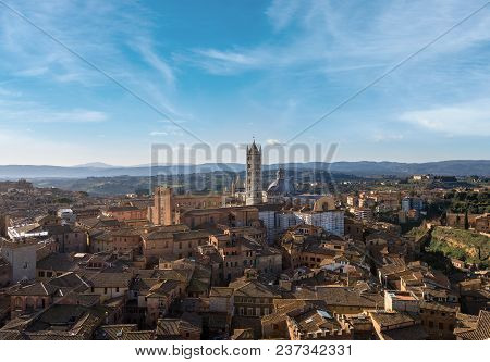 Aerial View Of Siena From The Torre Del Mangia With The Cathedral (santa Maria Assunta) 1220-1370. T