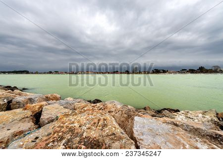 The Mouth Of The Magra River (fiume Magra) Near The Village Of Bocca Di Magra, Tuscany And Liguria, 