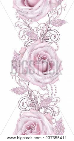 Seamless Pattern. Decorative Decoration, Paisley Element, Delicate Textured Silver Leaves Made Of Th