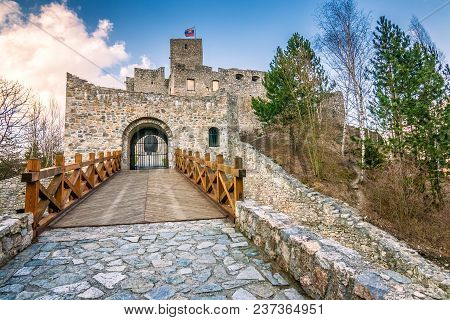 Medieval Castle Strecno Nearby Zilina Town, Slovakia, Europe.