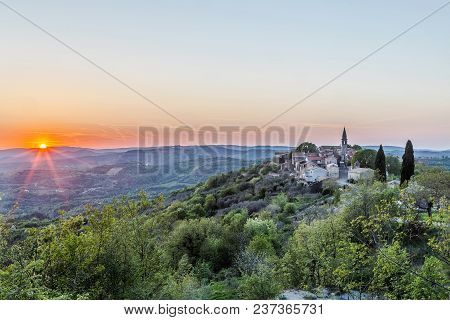 Sunset In Draguc, Istria, Croatia In Springtime