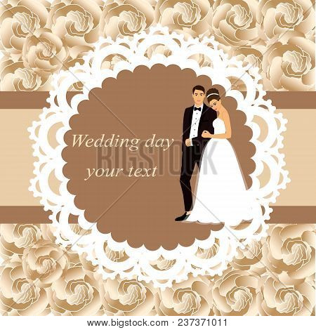 Invitation Card With The Bride And Groom In Vintage Style. Bride And Groom. Wedding Invitation. Vect