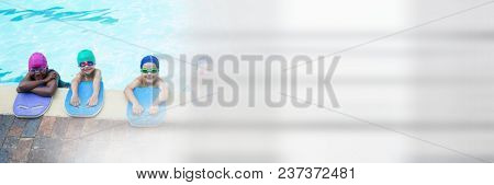 Children learning to swim in Swimming pool with transition
