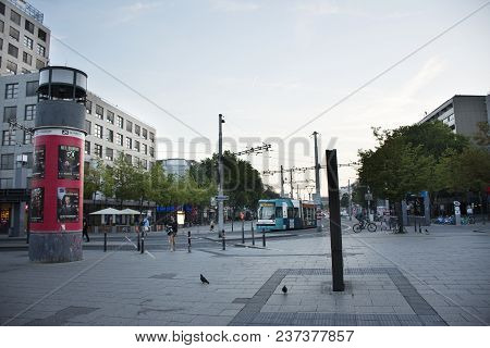 German And Foreigner Travelers People Passenger Tramway And Bus Running Go To Mannheim Hauptbahnhof 