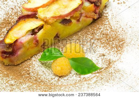 Clafoutis Pie With Apple And Plum And Fresh Raspberry