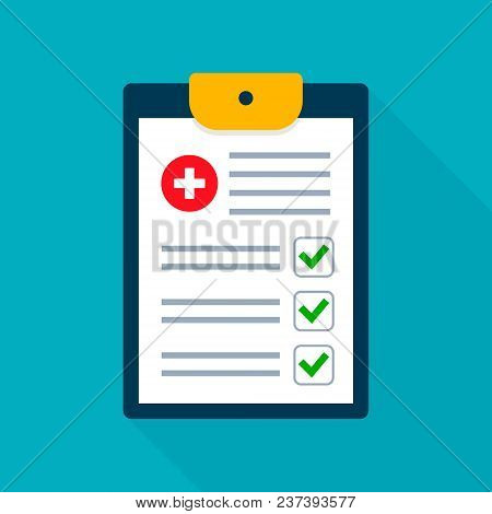 Medical Checklist Health Check Form On Clipboard. Vector Flat Illustration Health Checkup Healthcare
