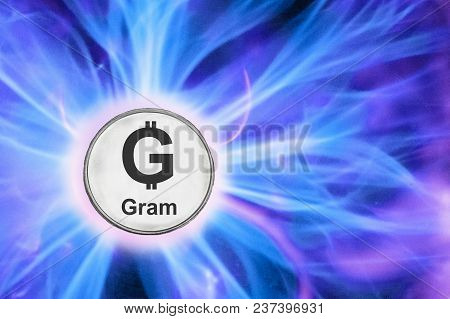 Birth Or Fork Of Ton Cryptocurrency. Coin Gram Background Real Cold Plasma.