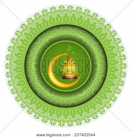 Ramadan Greeting Ornament Pattern Background With Circle Floral Border And Ramadan Kareem Calligraph