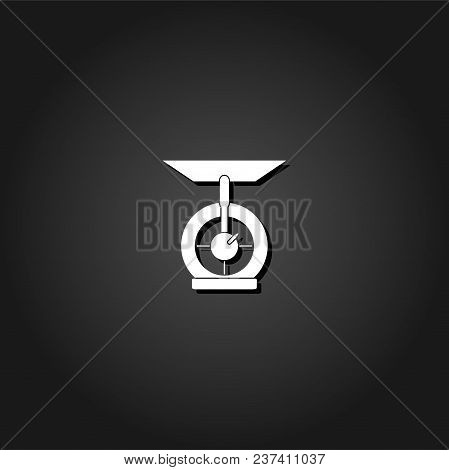 Kitchen Scales Icon Flat. Simple White Pictogram On Black Background With Shadow. Vector Illustratio