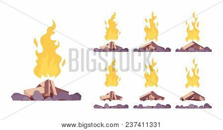 Bonfire Construction Set. Large Fire Built In Open Air With Blazing Combustion To Burn Leaves, Garba