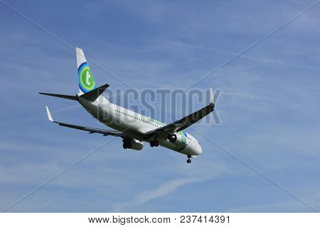 Amsterdam The Netherlands - April, 19th 2018: Ph-hzx Transavia Boeing 737-800 On Final Approach To S