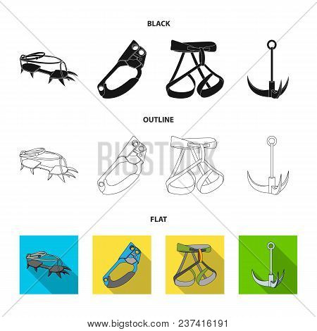 Hook, Mountaineer Harness, Insurance And Other Equipment.mountaineering Set Collection Icons In Blac