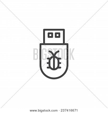 Infected Usb Flash Drive Outline Icon. Linear Style Sign For Mobile Concept And Web Design. Usb Viru