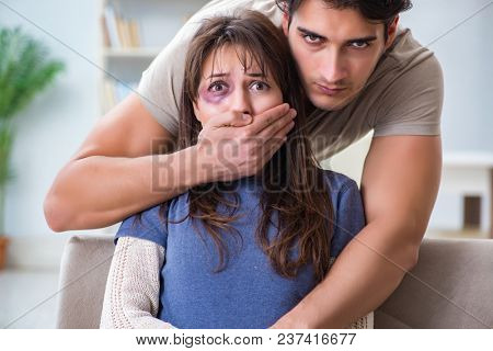 Desparate wife with aggressive husband in domestic violence conc