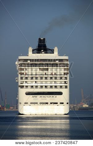 Velsen, The Netherlands - April, 20 2018: Msc Magnifica In North Sea Cana, Operated By Msc Cruises.
