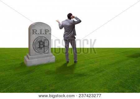 Businessman mourning the demise and death of bitcoin