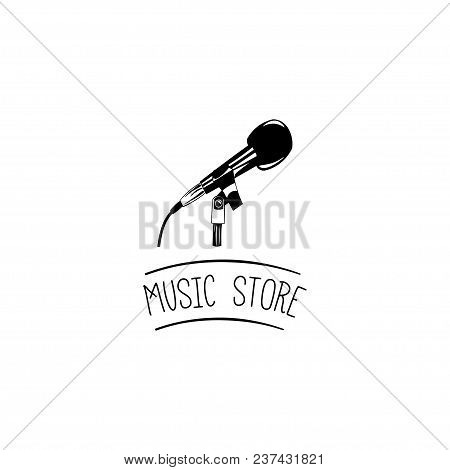 Microphone Icon. Music Store Logo. Music Shop Label Emblem. Musical Badge. Vector Illustration