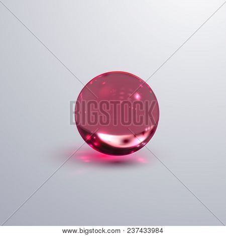 Glossy Transparent Sphere. Vector Realistic Illustration Of Pink Oil Substance With Caustic Effect. 